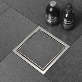WEBANG 4 Inch Shower Square Drain Brushed Floor Drain with Flange Reversible 2-in-1 Cover Tile Insert Grate Removable SUS304 Stainless Steel CUPC Certified Brushed