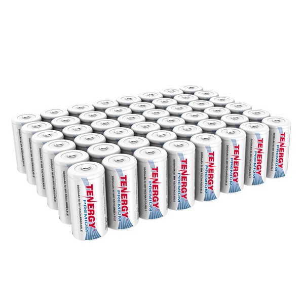 Tenergy Premium Rechargeable C Batteries, High Capacity 5000mAh NiMH C Size Battery, C Cell Battery, 48 Pack