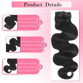 AIWET Jet Black Clip in Human Hair Extensions 8 Pieces 120g Body Wave Clip in Extensions for Women Double Wefts Grade 12A Brazilian Wavy Remy Human Hair Extensions Glueless (#1,20 Inch)