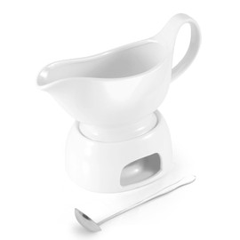 LoeJan Gravy Boat with Spoon, Ceramic Sauce Serving Dish, Easy-Pour Big Dripless Lip Spout Serveware Set For Salad Cream Milk Broth Black Pumpkin Thanksgiving (17 OZ Heigh & Tray)