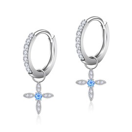 Naniwaai Women's Birthstone Hoop Earrings, Swinging, 2-Way Flower Earrings, Silver, Hypoallergenic, Cross, Adult Accessory, Gift, Birthday, Wedding Anniversary, Casual, Formal, Silver Sterling Silver
