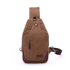 FANDARE Vintage Sling Chest Bag One Shoulder Bag Canvas Crossbody Backpack Men Daily Bookbag with Earphone Hole for Outdoor Travel Work Hiking Running Indoor Activities Daypacks Brown