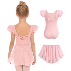 Zaclotre Girls Ballet Leotards with Removable High Low Skirt Toddler Ruffle Sleeve Hollow Back Dance Outfit Combo