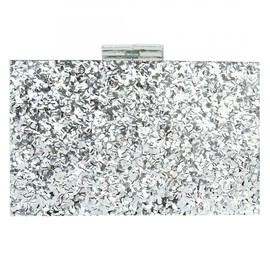 YYW Women Sequin Acrylic Clutch Box Crossbody Bag Handbag Bridal Party Cocktail Evening Clutch Purse, Silver, One Size