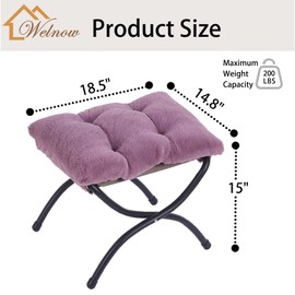 Welnow Folding Foot Stool, Upholstered Small Accent Ottoman with Detachable Thick Cotton Cushion Padded Sofa Stool and Metal Frame for Lazy Chair, Living Room, Bedroom, Plush Purple