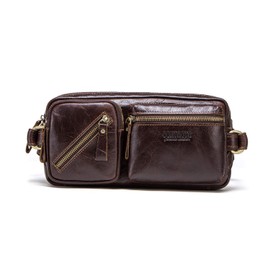 FANDARE Belt Bag Bum Bag Chest Bag Men's Sling Bag Waterproof Suitable Waist Bag Boy Shoulder Bag Leather for Jogging Hiking Cycling Travel, dark brown