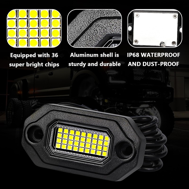 12 Pods Pure White Rock Lights for Trucks 6500K Super