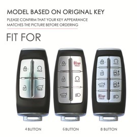 TECART Leather Keyless Entry Remote Shell Case Fit for Genesis GV70 GV80 Key case Cover Keyring Accessories 6 Button Black