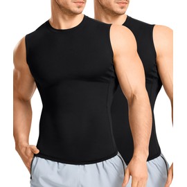 Eleady 2 Packs Black Mens Compression Shirt Tank Tops Workout Body Shaper Sleeveless Shirts - XXX-Large, Black+Black