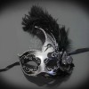 Couple's Masquerade Masks | Masquerade Masks Feather Roman Black/Silver