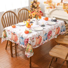 Siilues Fall Tablecloth 60 x 60 Inch Square, Fall Decorations Watercolor Pumpkin Fall Table Cloths Seasonal Thanksgiving Decorations for Home Scallop Edge Table Cover Party Dining Table Decorations