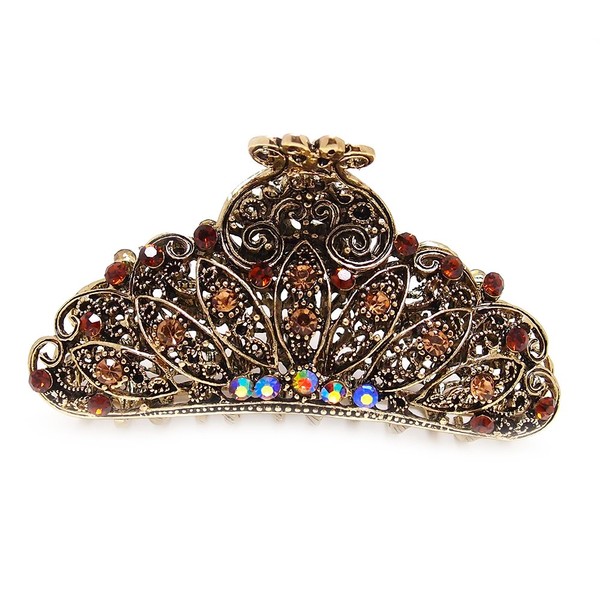 New woman 3 inch Large metal bling crystal paisley claw clip barrette jaw by beautyxyz (brown)