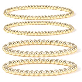 Elegance 11 diseños chapados en oro de 14 quilates, pulsera elástica con abalorio de oro para mujer, 7.1, Metal, Sin gemas.