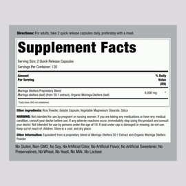 Piping Rock Moringa Oleifera Capsules 6000mg | 240 Count | Leaf Concentrated Extract | Herbal Supplement | Non-GMO, Gluten Free