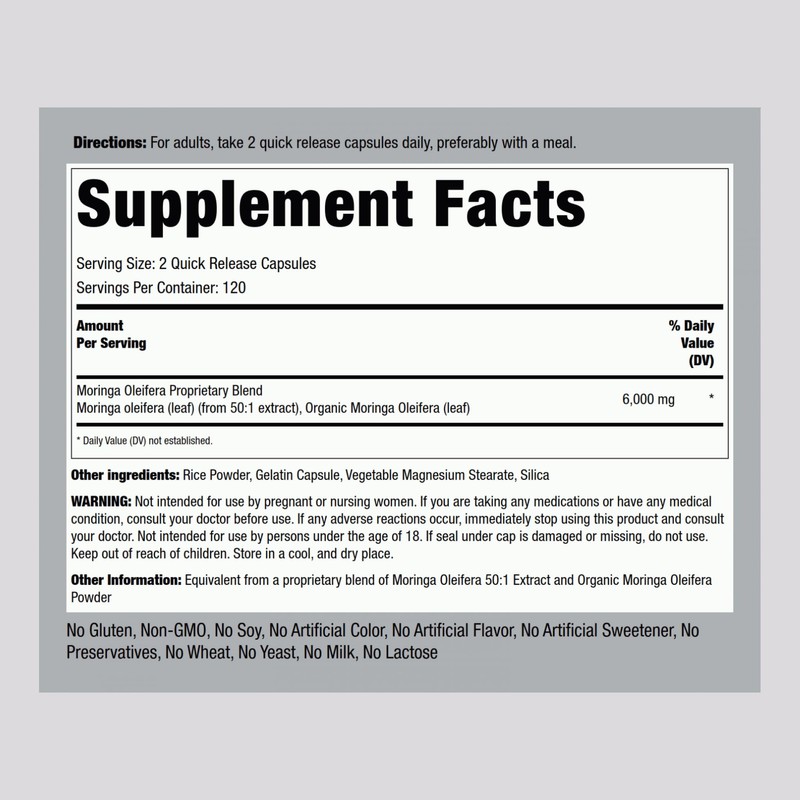 Piping Rock Moringa Oleifera Capsules 6000mg | 240 Count |