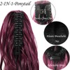 HENSLEELY Wavy Ponytail Hair Extensions Burgundy 18" Long Curly Claw