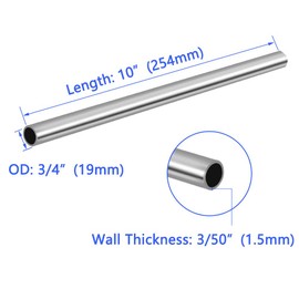 Tynulox 3/4" OD 304 Stainless Steel Tube, Thickened Pipe Wall & Weldable Tubing, Round Metal Pipe Industrial Straight Tube 10 inch Length (2 Pcs)