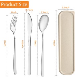 HMDZMR Reusable Utensils Set with Case, 4pc Camping Utensil Set, Portable Silverware Lunch Utensils Set for Work Camping School (Beige)