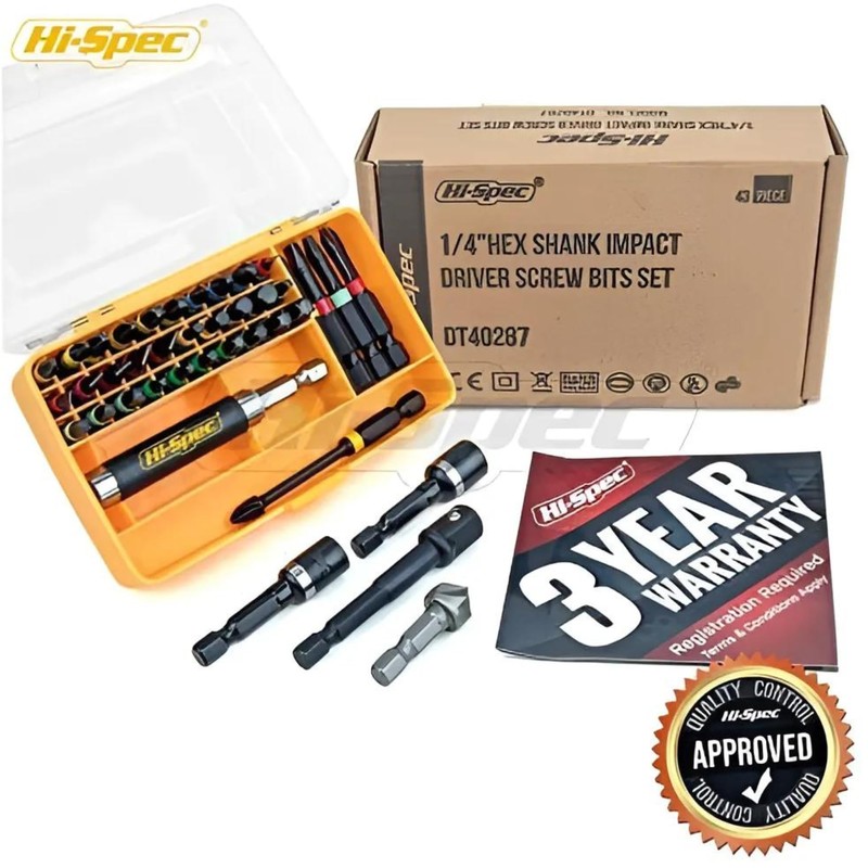Hi-Spec 43-Piece 1/4 Inch Hex Impact Wrench Set Includes flexible