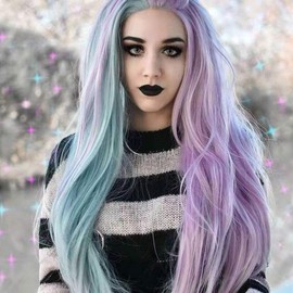 AFBeauty Pink Blue Mermaid Wigs for Women Long Straight Half Pink Half Blue Wig Synthetic Lace Front Wig Heat Resistant Fiber Premium Cosplay Wig 24inch