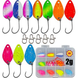 Paradox Fishing Trout Spoon Set I 10 Spoons 2 g with Spoon Box and 5 Snaps I Trout Bait Set for Trout Fishing Trout Dough Trout Bait - Spoons Trout