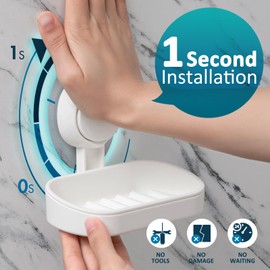TAILI Suction Cup Soap Dishes for Bathroom Wall Mounted, Max Hold 5KG Soap Sponge Suction Container, Drill-Free Removable with Drainage White in Plastic
