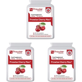 Cherry Max+ (Pack of 3) 2100mg Montmorency Cherry Added with Black Cherry I 90 Vegan Capsules High Strength I Made in The UK by Prowise Healthcare