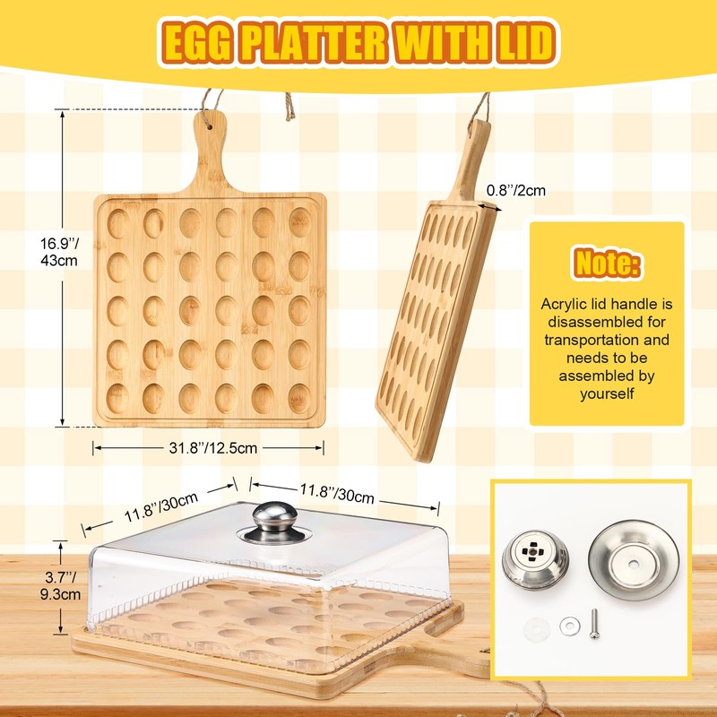 Easter Wooden Deviled Egg Platter with Lid and Handle 30
