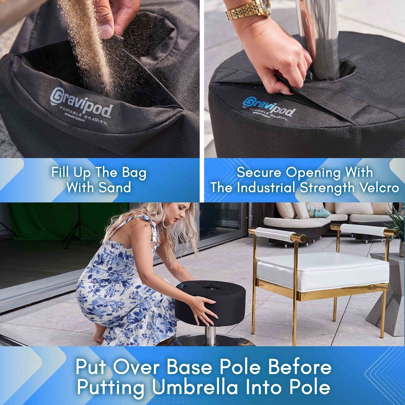 Gravipod 14" Round Umbrella Base Weight Bag - Adds Weight