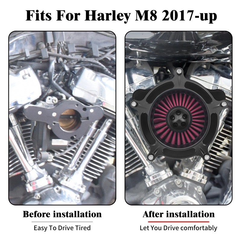 HDBUBALUS Matte Black Air Filter Cleaner Red Intake For Harley