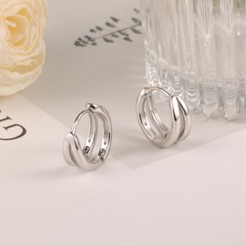 925 Sterling Silver Hoop Earrings for Women, ALEXCRAFT Small Cartilage Huggie Hoop Earrings Diverged Cutout Double Hoop Earrings Sterling Silve Lightweight Chunky Wide Thick Hoop Earring for Women