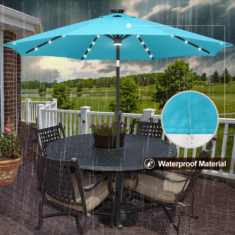 FLAME&SHADE 9 ft Patio Umbrella with Solar Lights, 40 LED