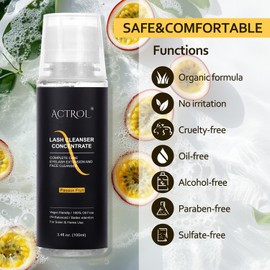 Eyelash Cleanser Concentrate 100ml Passion Fruit Professional Lash Extensions Shampoo Concentrate Natural Foaming Cleanser DIY Paraben & Sulfate Free Non-lrritating Wash for Extensions Lashes with Salon Home Care-Makes 60ml Bottles Eyelash Shampoo