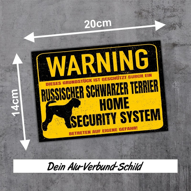 Russian Black Terrier Warning Security System Door Sign