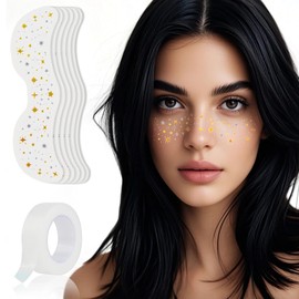 Glitter Freckles Face Makeup Patches, Gold & Silver Glitter Temporary Tattoos, Sparkle Freckle Face Tattoo for Women Girls, Waterproof for Party Festival Accessories, with Makeup Remover Tape, 6 Pcs