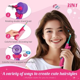 Hair Braiding Decoration Tool for Girls, Automatic Hair Twister Kit with 3 Styling Modes, Fun DIY Accessory Maker for Kids Braids, Creative DIY Bead & Thread Decorator, Gift for Ages 3-12