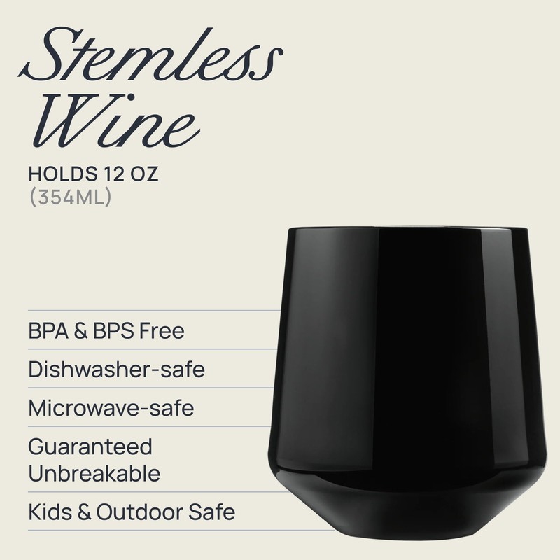Drinique Unbreakable Stemless Wine Glasses - Set of 4 -