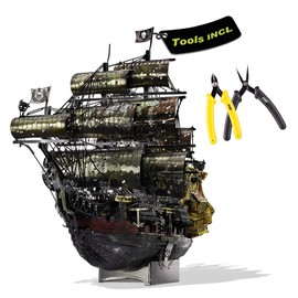 Piececool 3D Puzzle Metal Queen Anne's Revenge, Pirate Boat Craft Model Kits for Adults to Build, 3D Puzzles Adult Teens for Stainless Steel, Ideal as Gifts, Home Decoration, 439 Pieces (with Tool)
