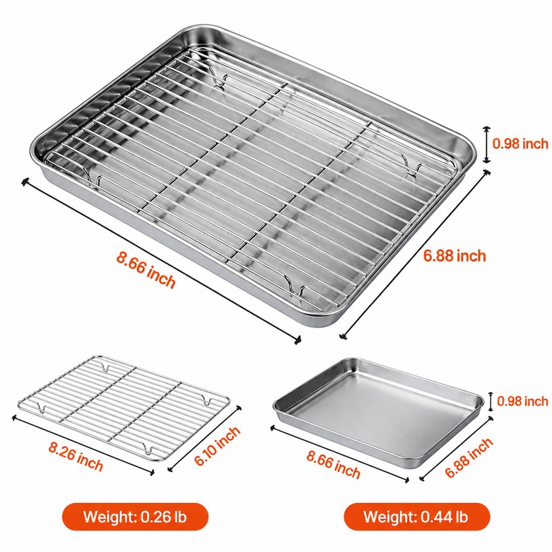 Stainless Steel Baking Pan with Wire Rack for Oven Cooking