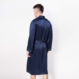 COLD POSH Men's Real Silk Robe Luxury Lightweight Bathrobe for Men Long Sleeve Mulberry Silk Sleepwear,Navy,XL