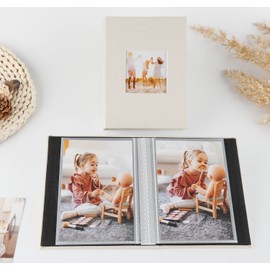 Artmag Mini Photo Album 4x6 50 Pockets 2 Pack, Linen Cover with Front Window Album Hold 100 Vertical Photos for Family Wedding Baby Children (Beige)
