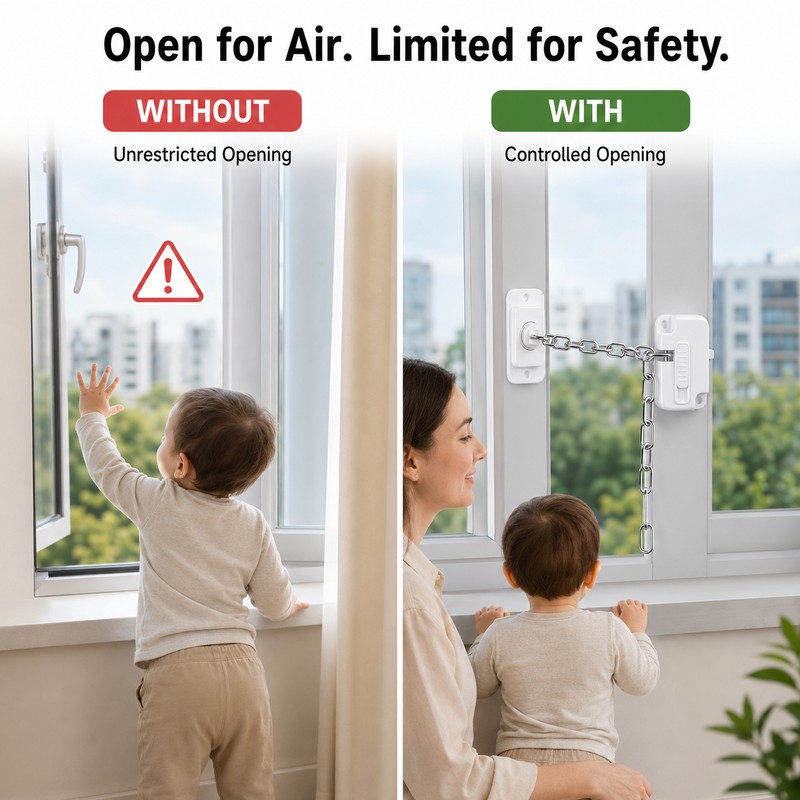 2 Pack No-Drill Child Safety Chain Lock for Windows and
