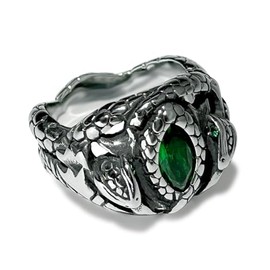 bahamut Mens Aragorn Rings of Barahir,Green Gemstone,Double Snake Ring, Ring of the King,LOTR Cosplay Jewelry (Silver, 11)