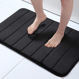 ddice Bath Mat, Foot Wiping Mat, Water Absorbent, Washable, 15.7 x 23.6 inches (40 x 60 cm), Quick Drying, Anti-Slip, Memory Foam, Small, Bath Cushion, Washable, Kitchen, Washroom (Black)
