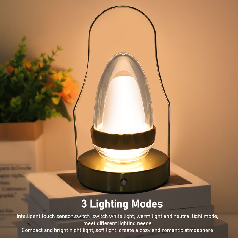 LED Cordless Lantern Table Lamp 3 Modes Touch Control Stepless