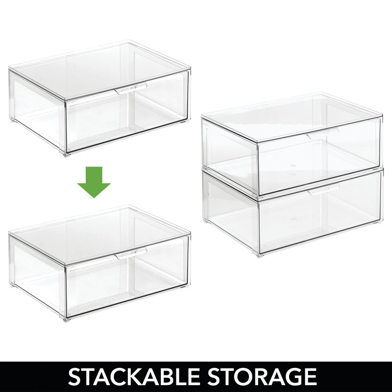 mDesign Plastic Stackable Closet Storage Organizer Bin Containers with Front