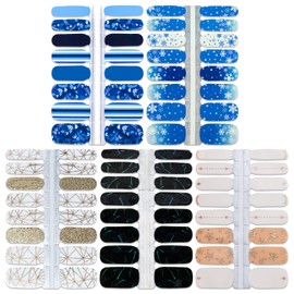 WOKOTO 5 Sheets Flower Starts Nail Polish Strips for Women Girls Mixed Designs Nail Polish Stickers Full Nail Wraps Gel Nail Strips Wraps Sticker Nails for Women Stick On Nail Polish Wraps for Nails