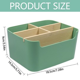 JOKILY Desk Organiser, 5 Compartments Bamboo Office Organiser with Pen Holder, Pen Organiser, Pen Holder, Storage Box, Desk Organiser for Pens, Cosmetics, Small Items (Green)