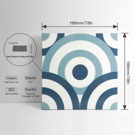 COLAMO Luxury 10PCS Glossy Blue Peel and Stick Tile,Self Stick on Kitchen Backsplash for Accent Wall, Adhesive Wall Tile for Bedroom,Bathroom,RV(8”x8”,Ring Design)