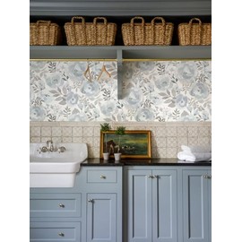 Orainege Floral Wallpaper Peel and Stick Wallpaper 17.3inx118.1in Self Adhesive Wallpaper Boho Contact Paper Removable Decorative Wall Paper for Bedroom Bathroom Shelf Liner Decor Vinyl,Blue